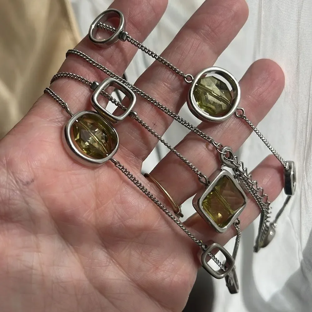 Vintage Lia Sophia “Midori” Silver-tone Station Necklace with Green Gems